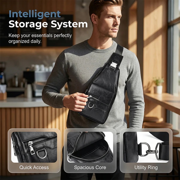 💯🎁Retro waterproof faux leather shoulder bag for men.
