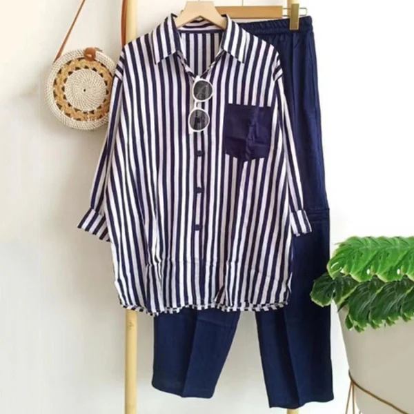 🌸【S-5XL】Neues gestreiftes Frühlingsset, zweiteiliges Set mit langen Ärmeln und Hose.