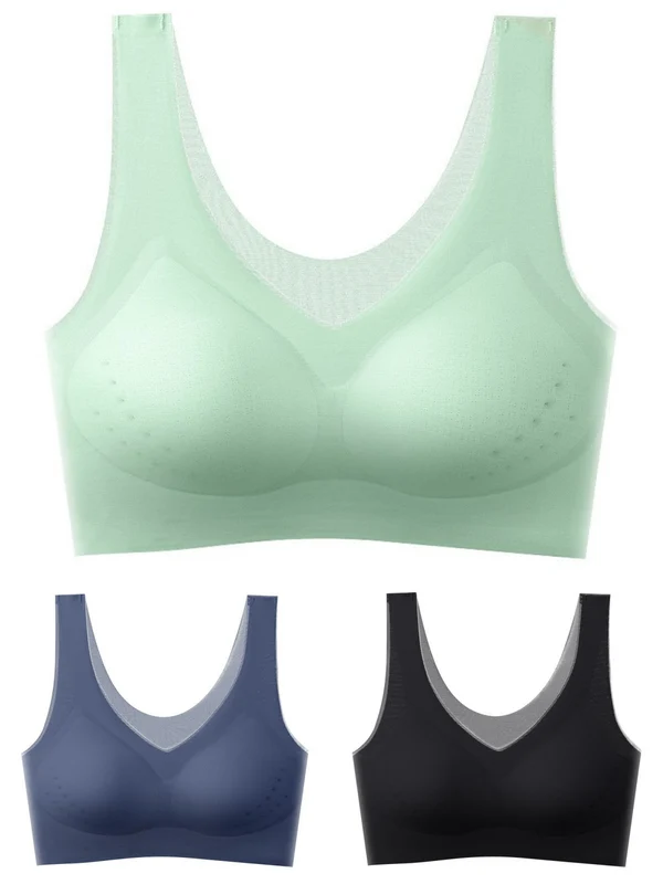 【1 set de 3 piese】【M-5XL】2026, sutien push-up fără cusături din mătase glacială【40-120 kg】