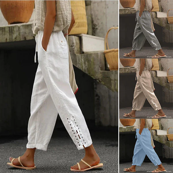 💯Pantaloni de damă cu dantelă și șnur reglabil.