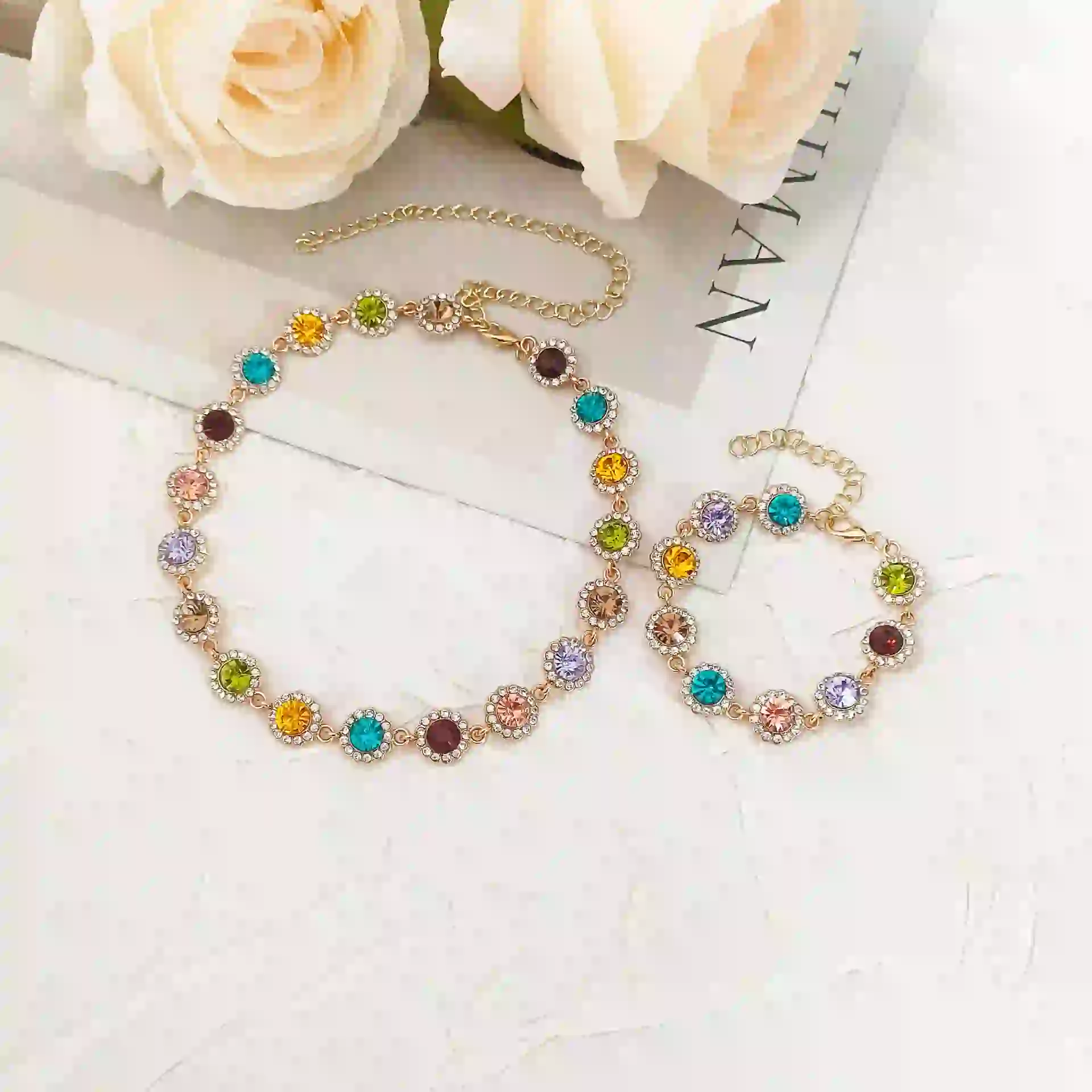 💖💎Colier + brățară din argint sterling 925, culoare nouă, cu diamante