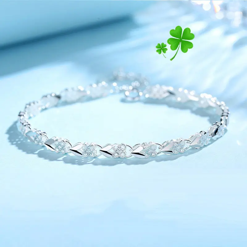 💖🍀Brățară de mână pentru femei, din argint sterling 925, cu trifoi cu patru foi, Love New Fashion