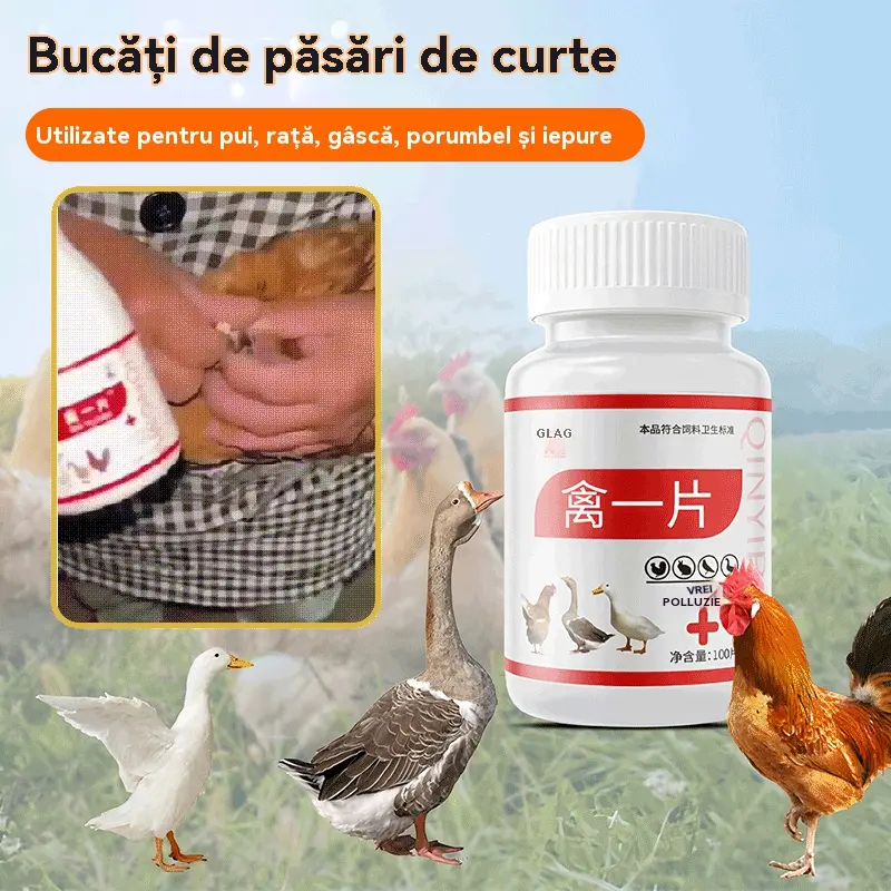 💊💊Medicament pentru tratamentul gripei aviare, racelii, gripei, diareei si tusei la gaini, rate si gaste, 1 flacon cu 100 de tablete.
