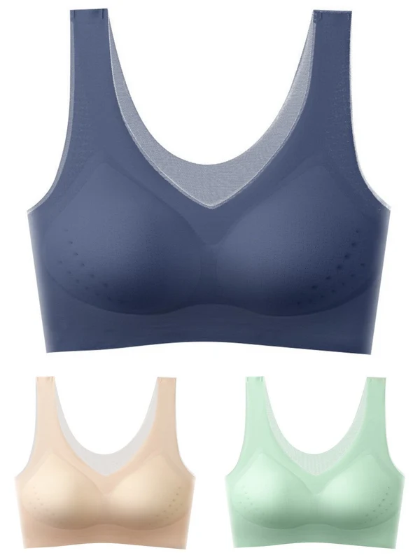 【1 set de 3 piese】【M-5XL】2026, sutien push-up fără cusături din mătase glacială【40-120 kg】