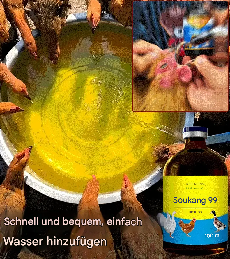 [5/10 Flaschen] 💊🐓🦆🕊️ Medikament zur Behandlung von Vogelgrippe, Appetitlosigkeit, Durchfall und Husten bei Geflügel, Hühnern, Enten und Gänsen. 1 Flasche à 100 ml.