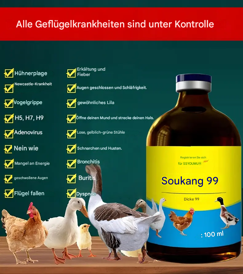 [5/10 Flaschen] 💊🐓🦆🕊️ Medikament zur Behandlung von Vogelgrippe, Appetitlosigkeit, Durchfall und Husten bei Geflügel, Hühnern, Enten und Gänsen. 1 Flasche à 100 ml.