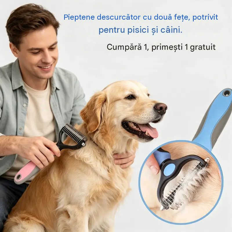 🐶【Cumpără 1, primești 1 gratuit, 2 bucăți】Perie cu două fețe pentru îngrijirea și îndepărtarea părului animalelor de companie