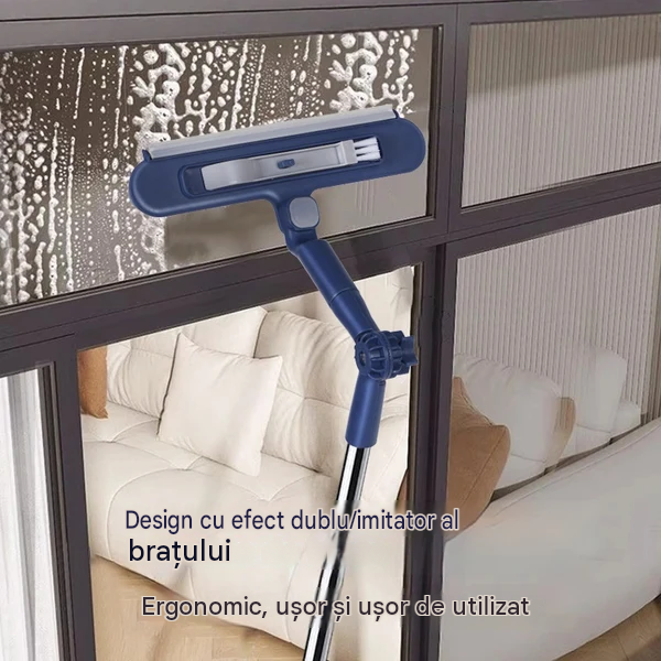 Curățător de geamuri 2 în 1 cu două fețe și mâner extensibil pentru curățarea geamurilor din clădiri înalte.