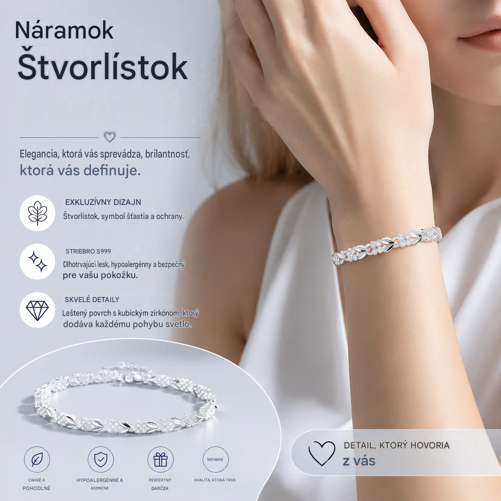 Dámsky náramok Love New Fashion zo striebra 925 so štvorlístkom