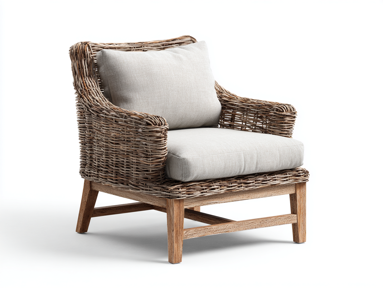 Sillones de ratán madera con cojín 70x75x80 cm - marrón-beige - diseño natural-Jalokahome