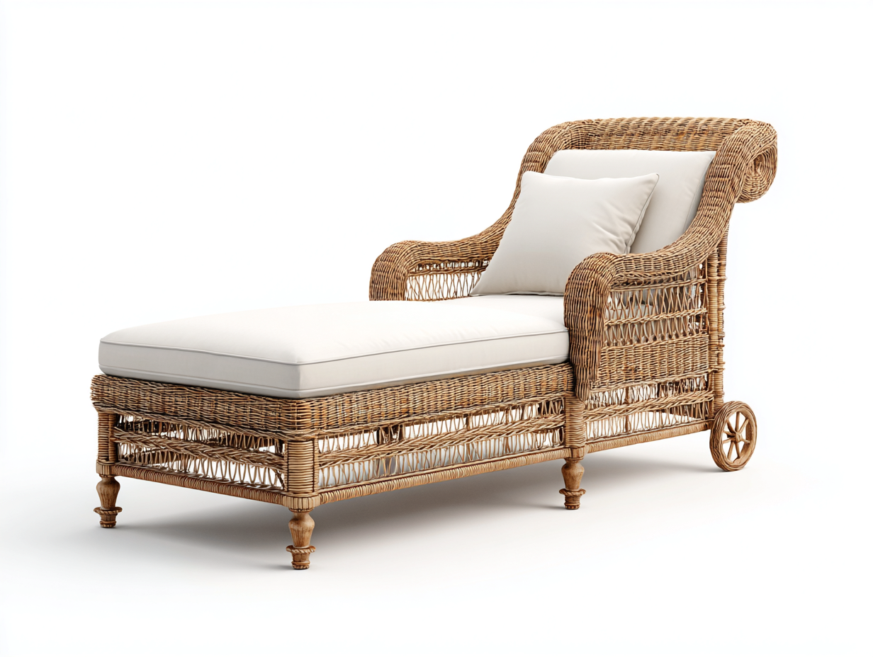 Tumbonas 190x75x80 cm ratán natural y cojín beige diseño clásico con ruedas-Jalokahome