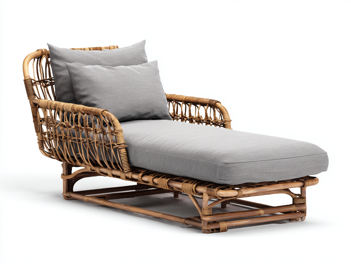 Tumbonas de ratán natural con cojín 155x68x78 cm - natural-gris - diseño relajante-Jalokahome