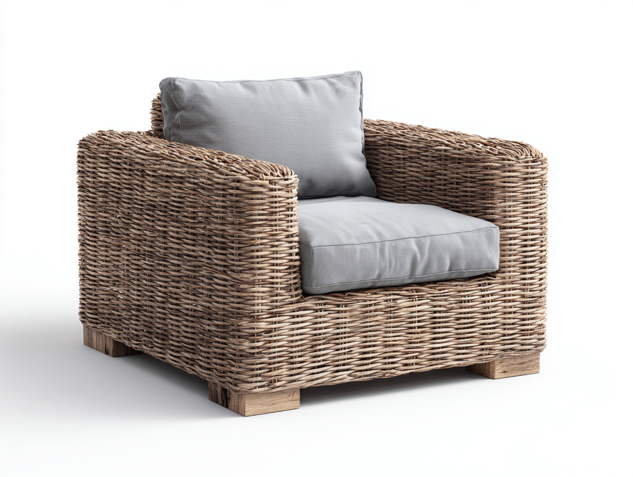 Sillones de ratán 85x80x75 cm ratán natural y cojín gris diseño moderno-Jalokahome