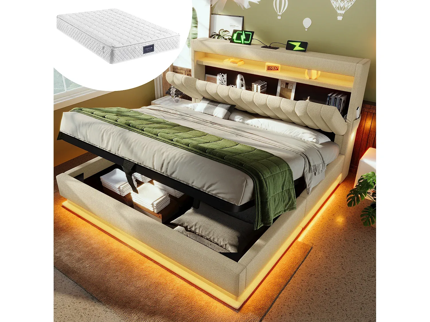 Schlafzimmer,Bereich Bett,Bett mit Bettkasten-Nestaviroa