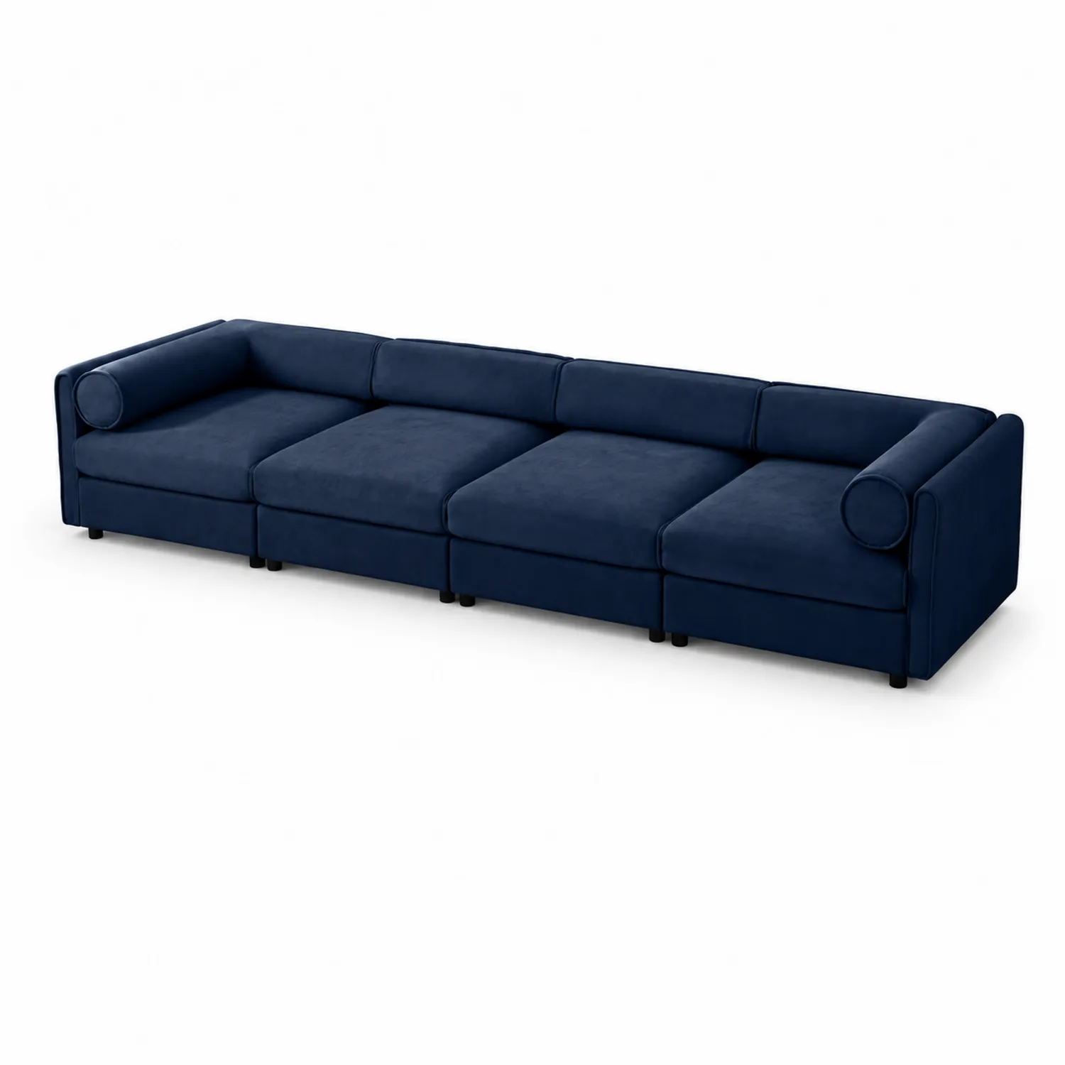 Divano modulare in velluto blu 4 posti, 360x90x70 cm