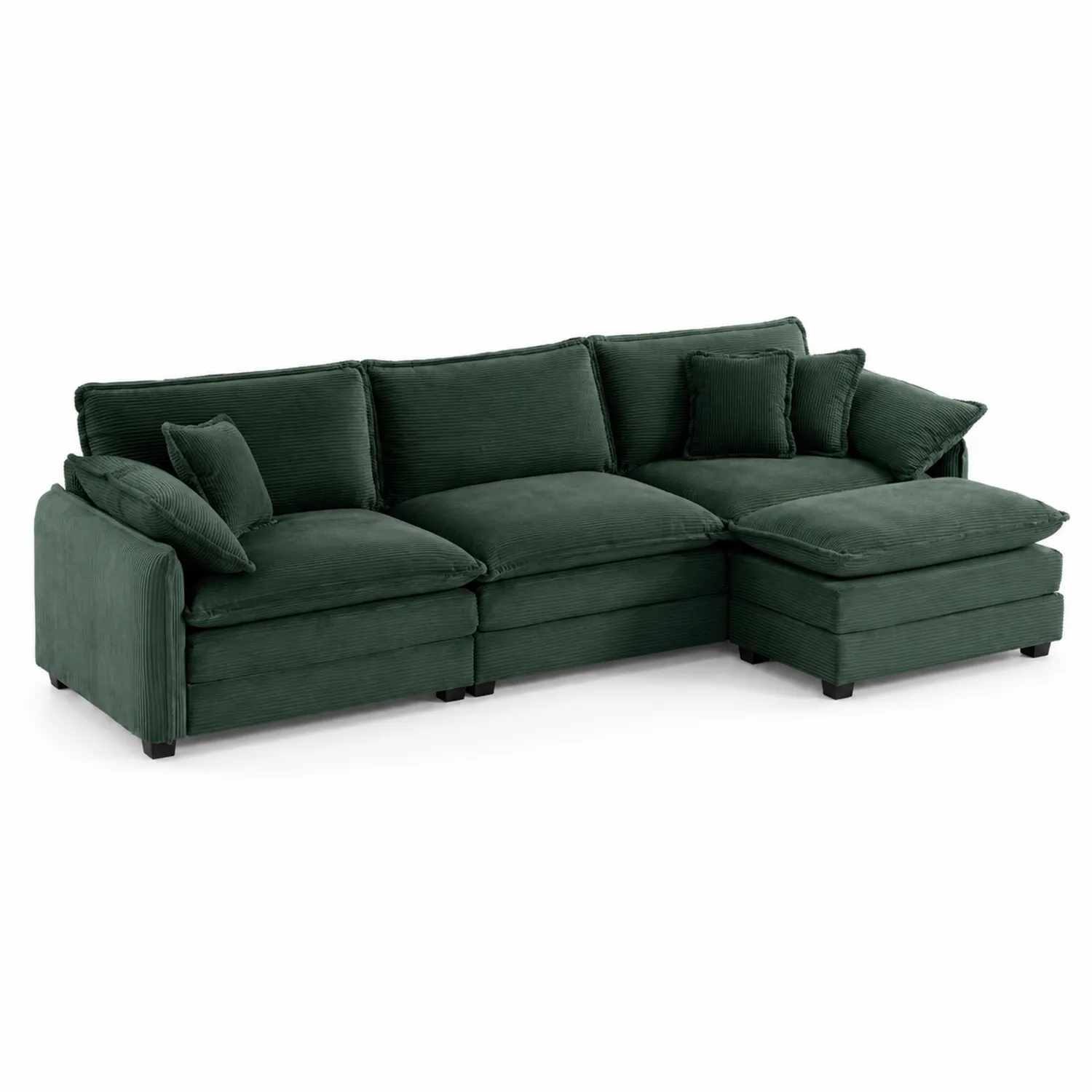 Divano angolare in velluto a coste verde con chaise longue