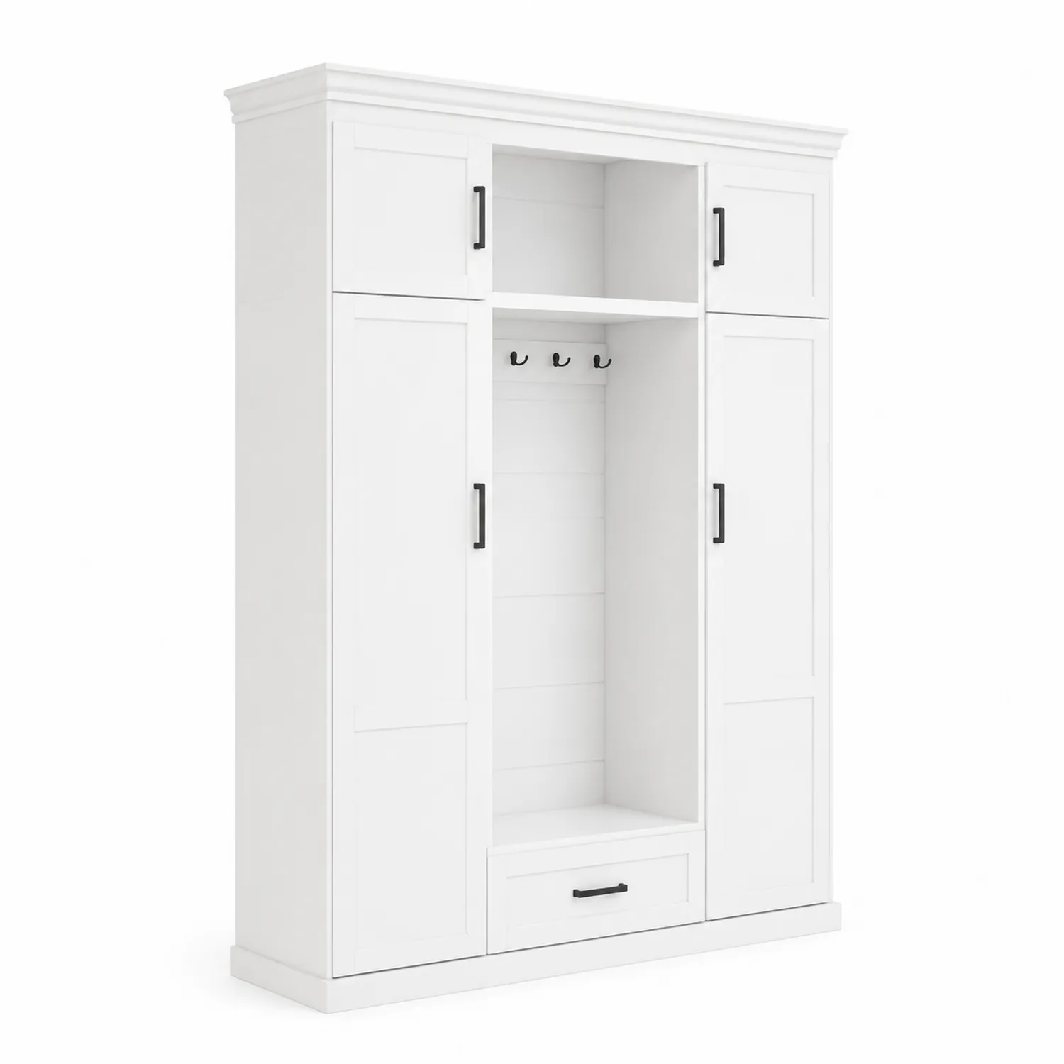 Armadio in Legno Composito Bianco con Ganci e Scaffali 198x160x37 cm
