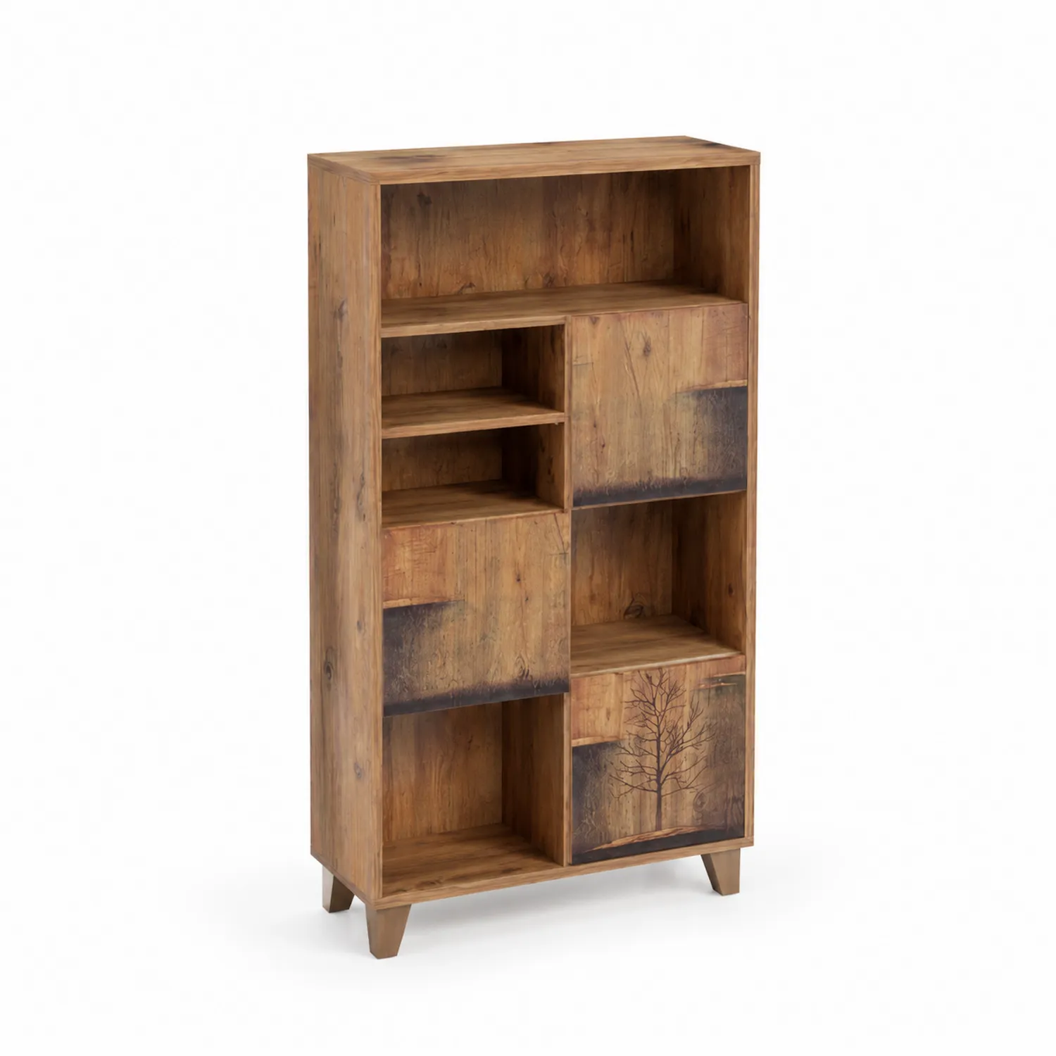 Libreria rettangolare in legno con stampa albero