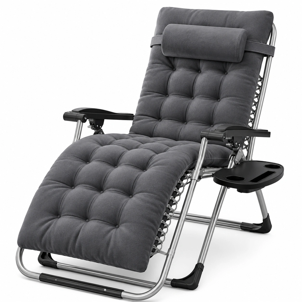 Klappbare und Wetterfeste Sonnenliege, Ergonomisch mit Verstellbarer Lehne, Belastbar bis 200kg, Ilusive eissen und Getraehalter, Anthrazit-Urbanfique