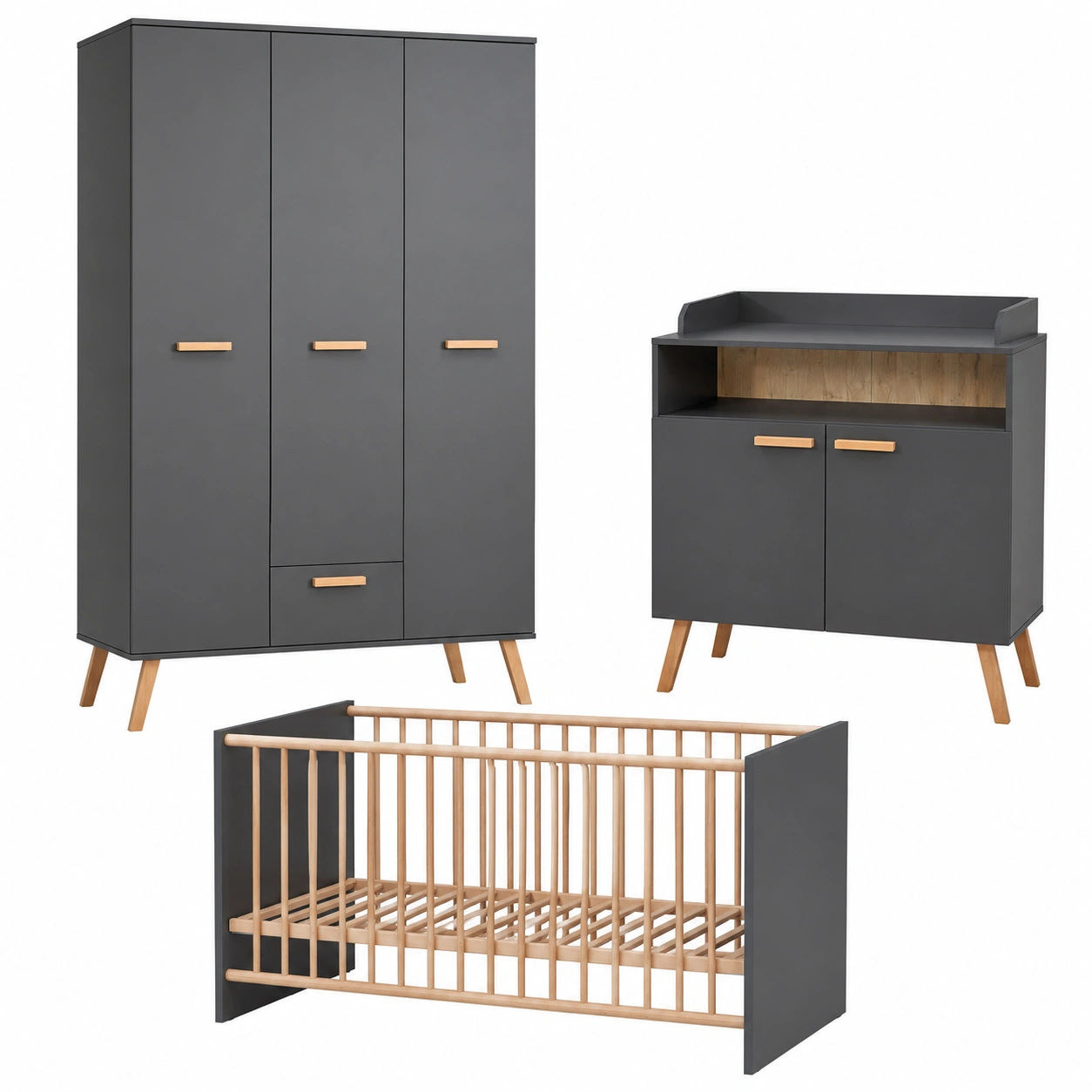 Moderne Babyzimmer-Kombination Mats in Grau mit Massivholzdetails-Urbanfique