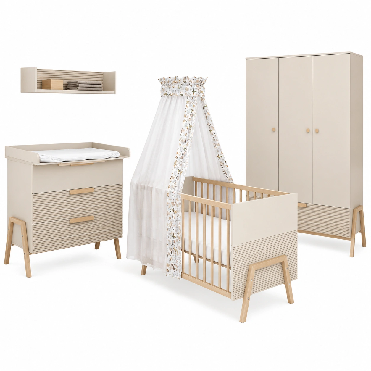 Schardt Babyzimmer Set Happy Beige/Natur - 3-teiliges Komplettset: Kombi-Krbett, Wickeltisch  Kleiderschra-Urbanfique