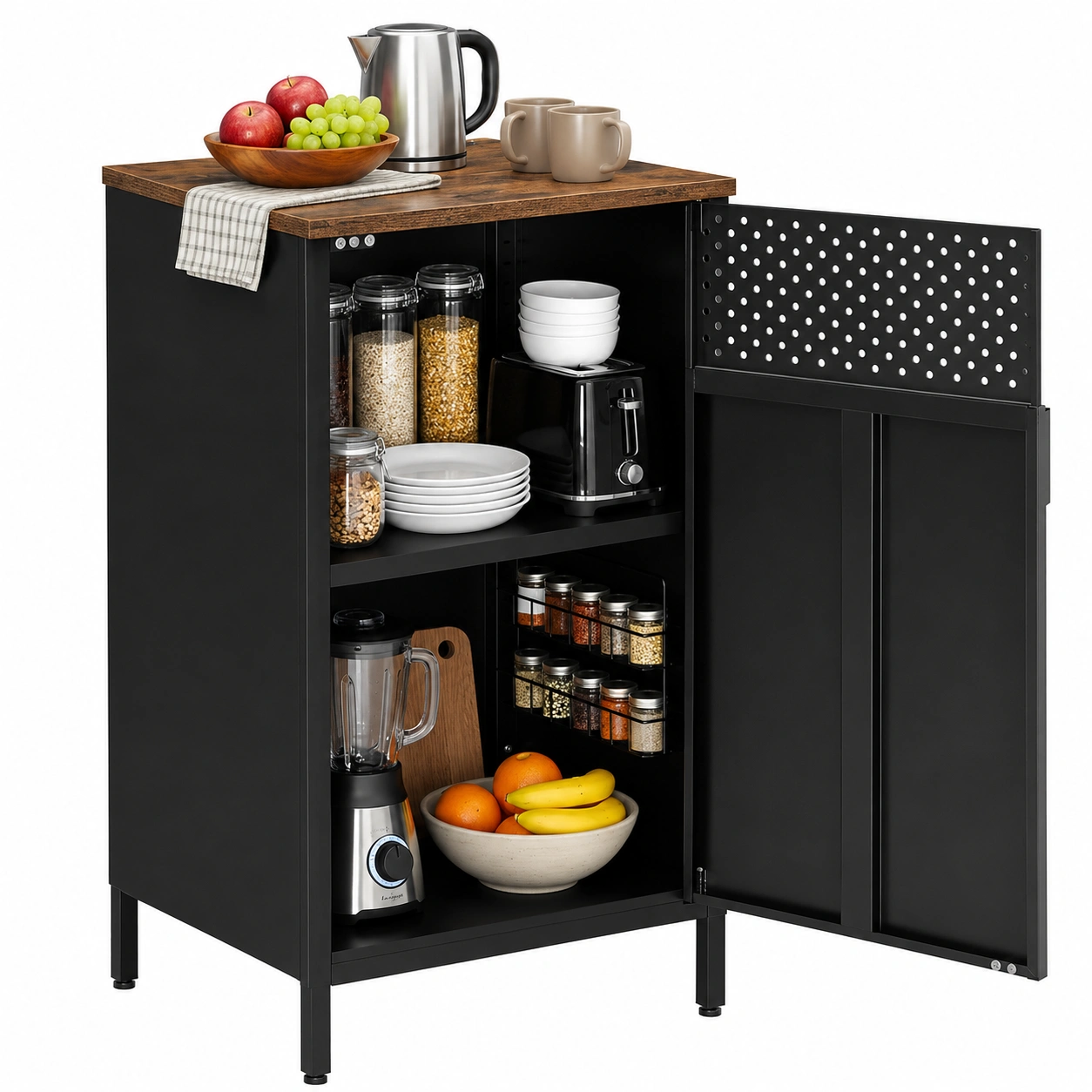 Vintage Metallschra mit Doppeltur und verstellbaren Einlegeboden, 40 x 42,5 x 76 cm, braun-schwarz-Urbanfique