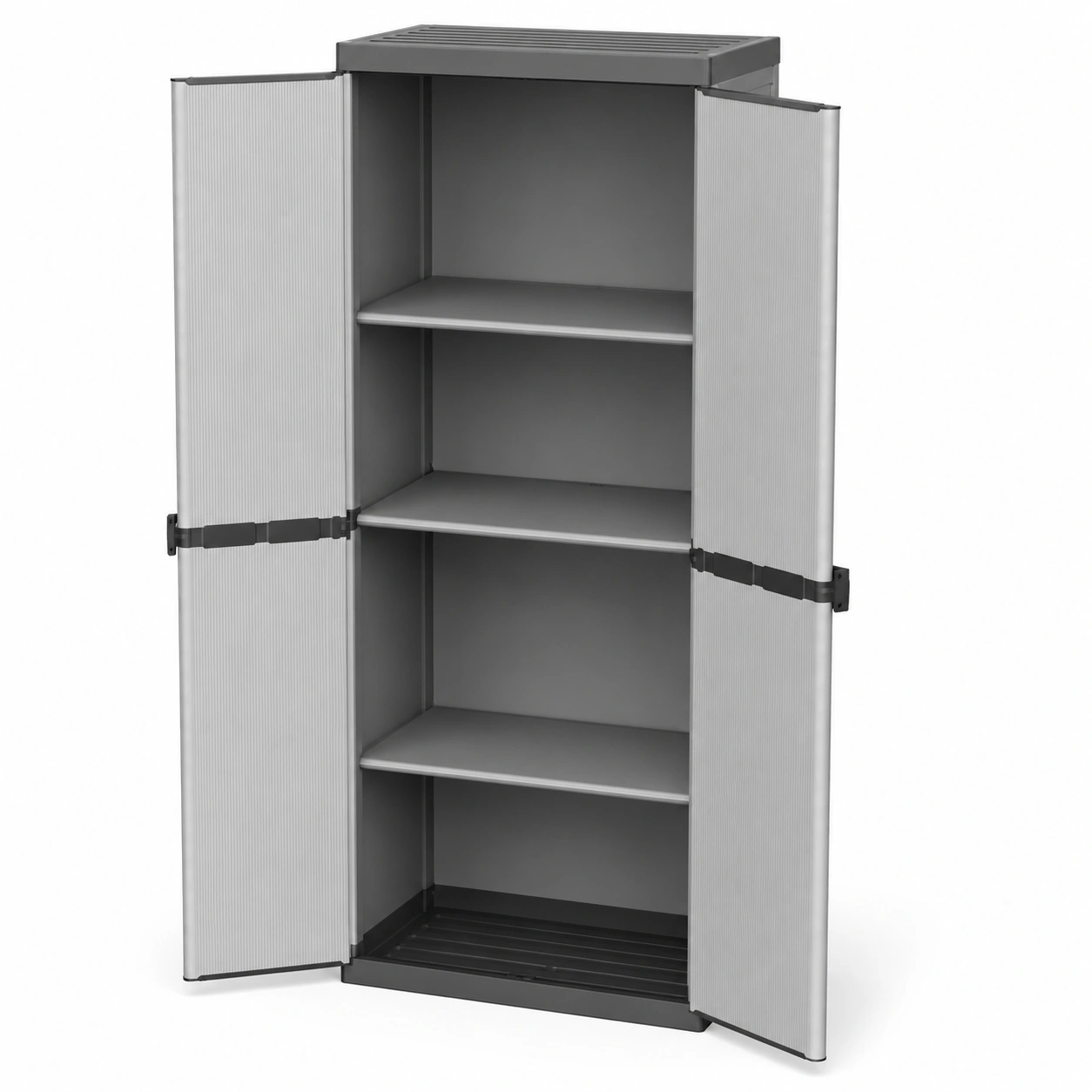 Modulares Kunstharzschra, wetterfest, 2 Turen, 3 Ablagen, 68 x 40 x 165 cm, Grau/Schwarz-Urbanfique