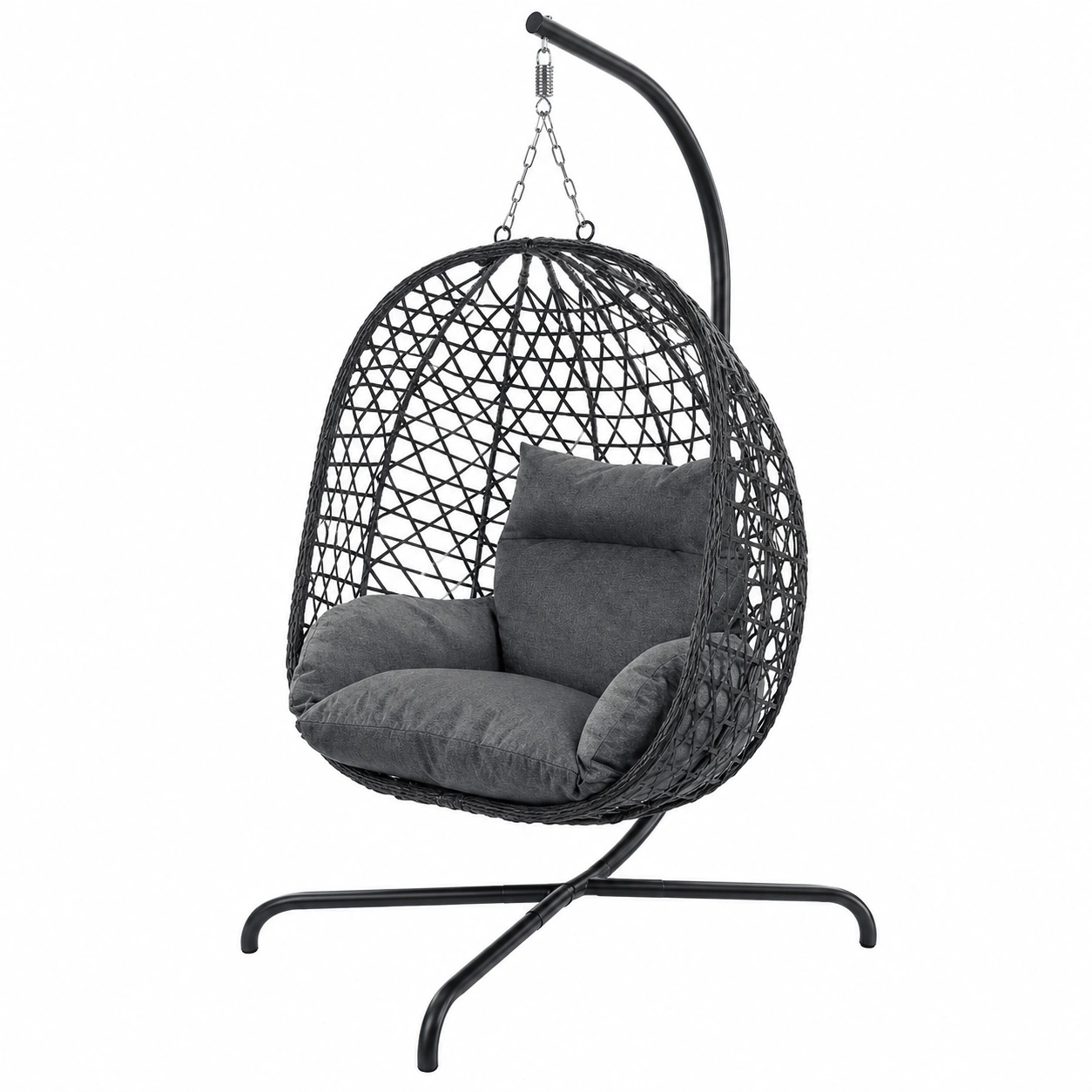 Rattan Hangesessel mit Gestell fur drinnen  draussen, gemutlicher Relax-Stuhl, 120kg Tragkraft, Grau-Urbanfique