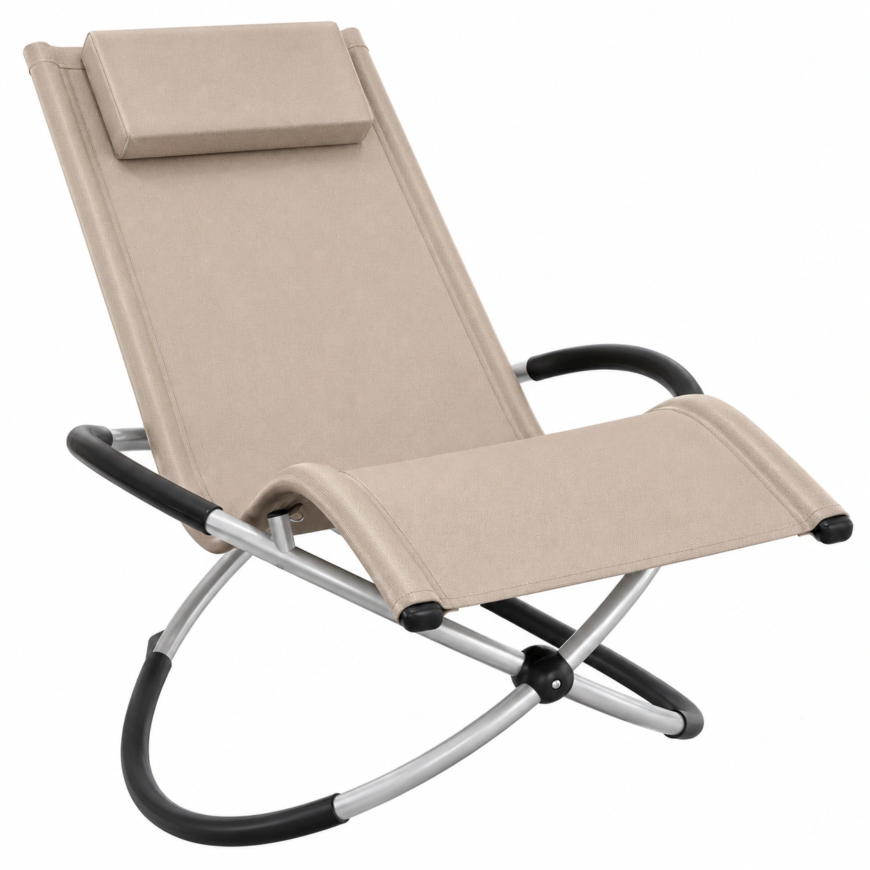 Ergonomischer Klappbarer Schaukelstuhl fur Garten und Terrasse, Wetterfest und Belastbar bis 0kg, Beige-Urbanfique
