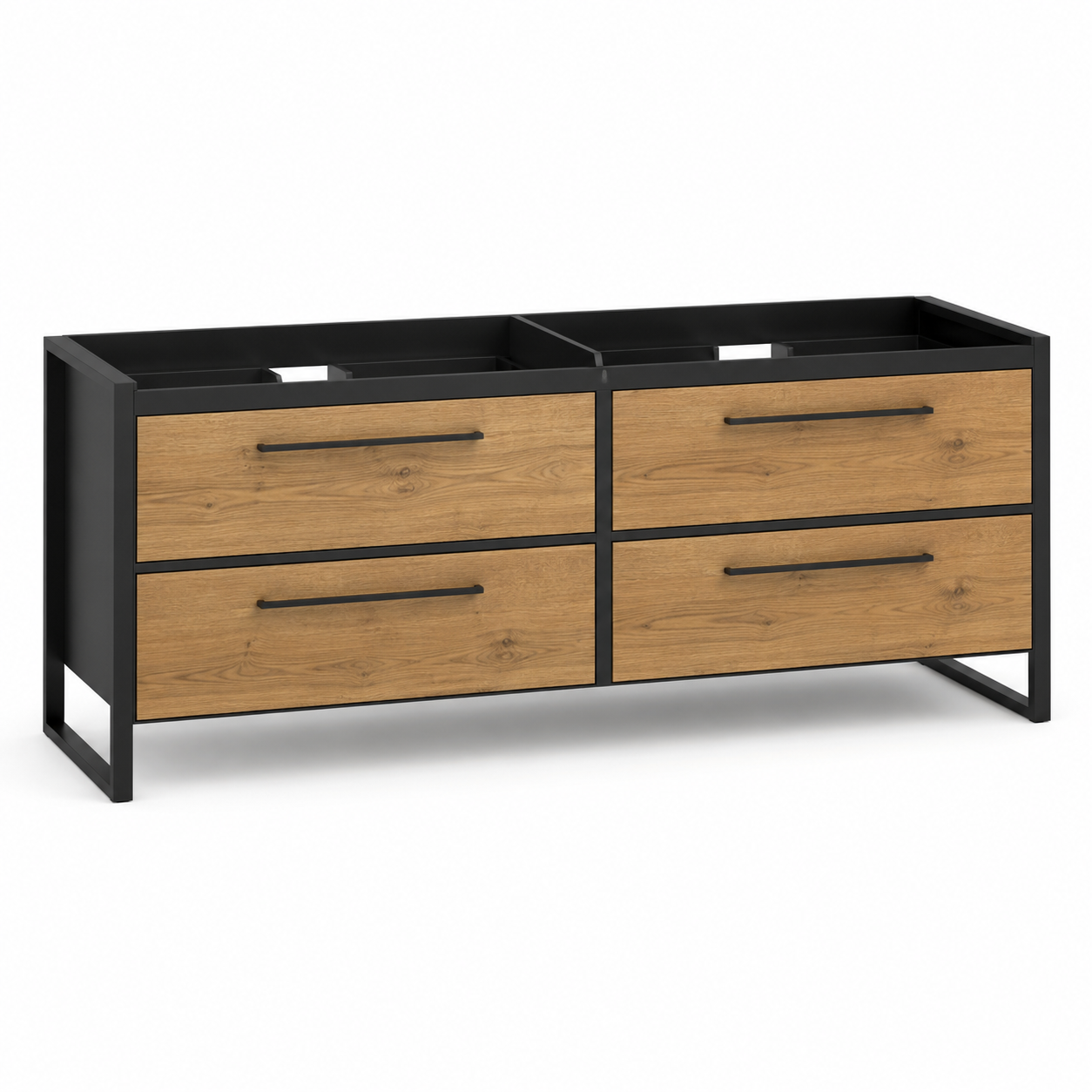 Doppel Waschbeckenunterschrank Eiche Schwarz 140x48x52 cm mit vier Auszügen-lignecasa
