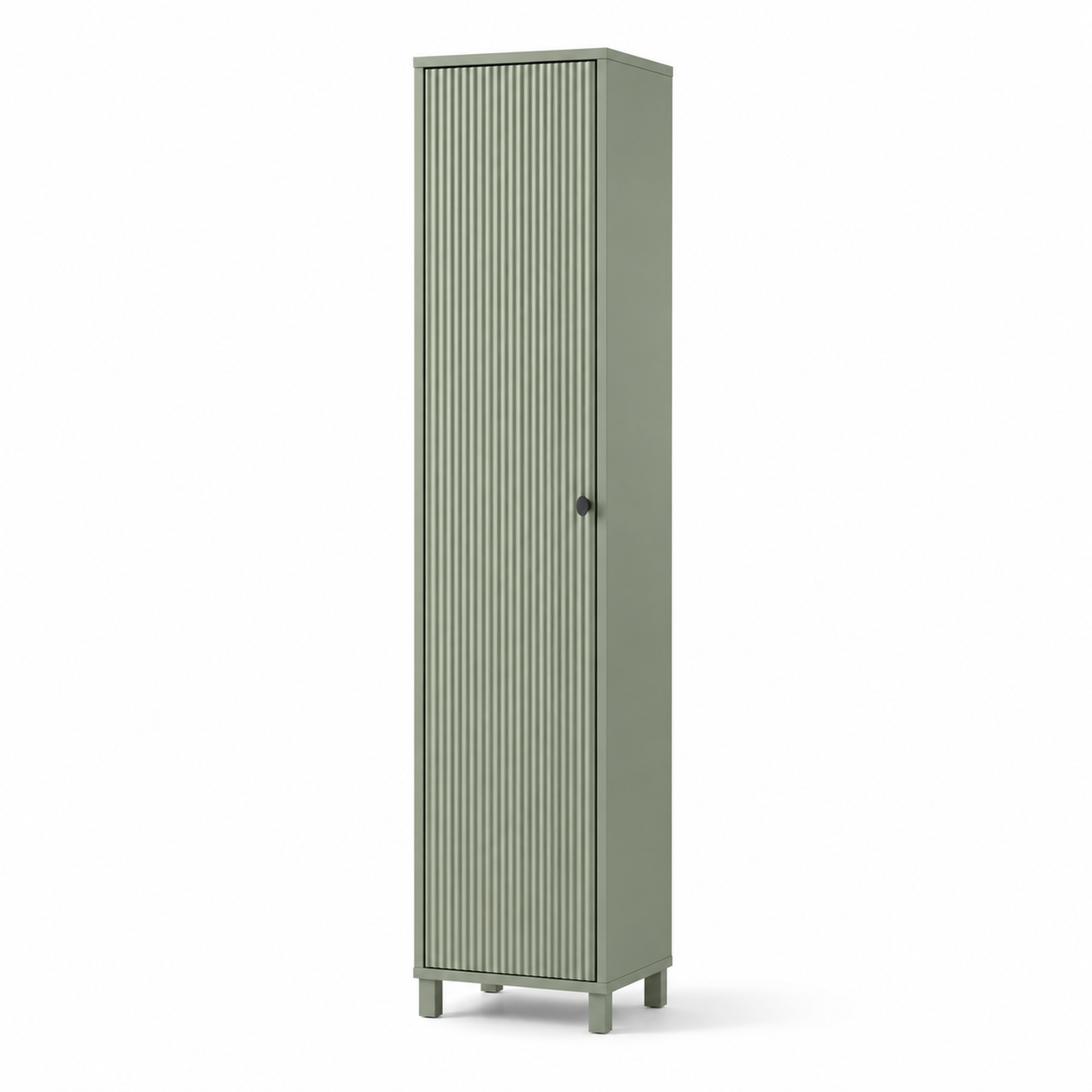 Bad Hochschrank Salbeigrün 35x32x160 cm mit Rillenfront und verstellbaren Böden