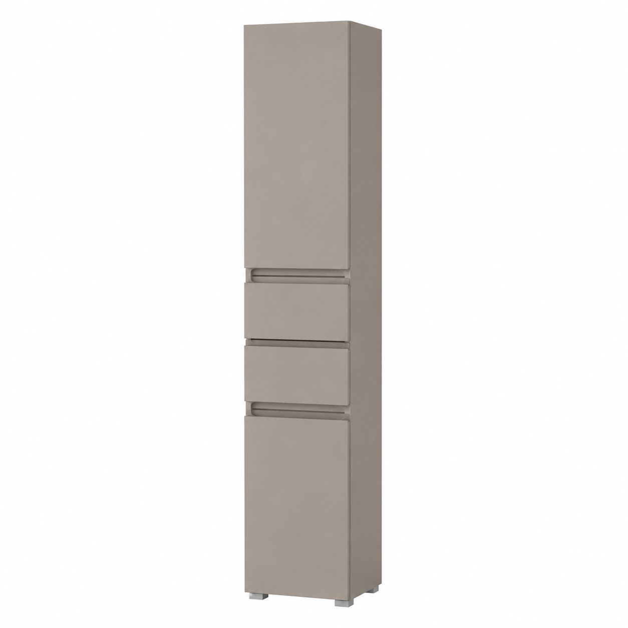 Bad Hochschrank Greige 35x32x175 cm mit Griffleiste und Stauraumfächern