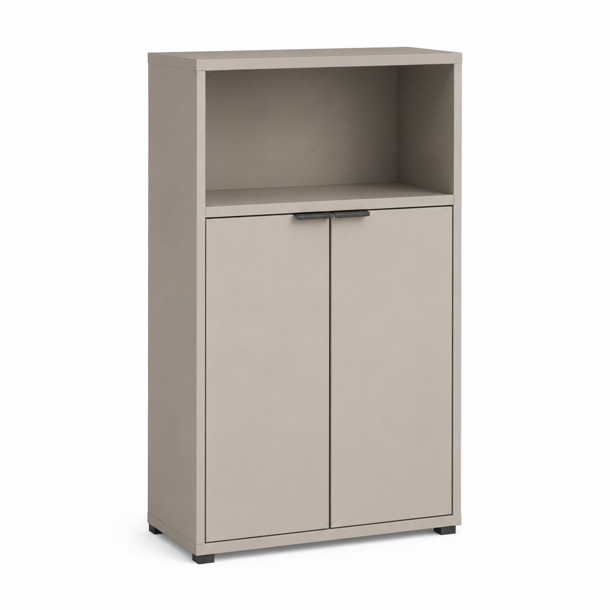 Bad Midischrank Sandgrau 60x32x100 cm mit zwei Türen und offener Nische
