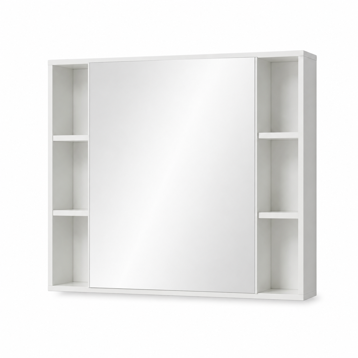 Spiegelschrank Weiß Matt 70x16x65 cm mit seitlichen Ablagen ohne Beleuchtung-lignecasa