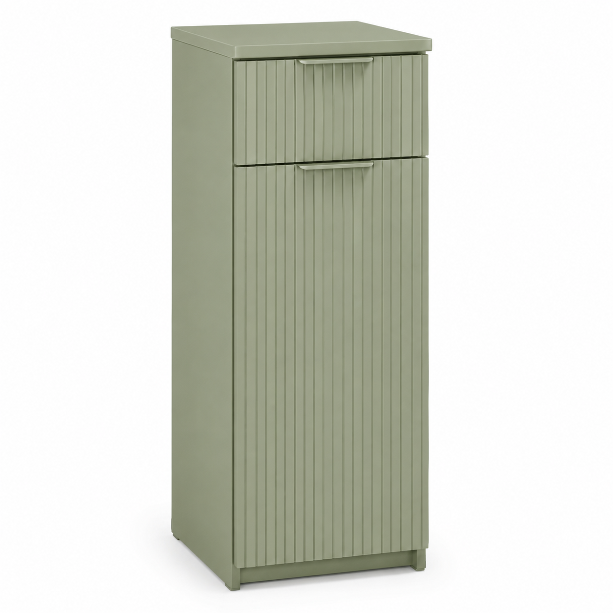 Bad Midischrank Salbeigrün 45x32x110 cm mit Rillenfront und Schublade