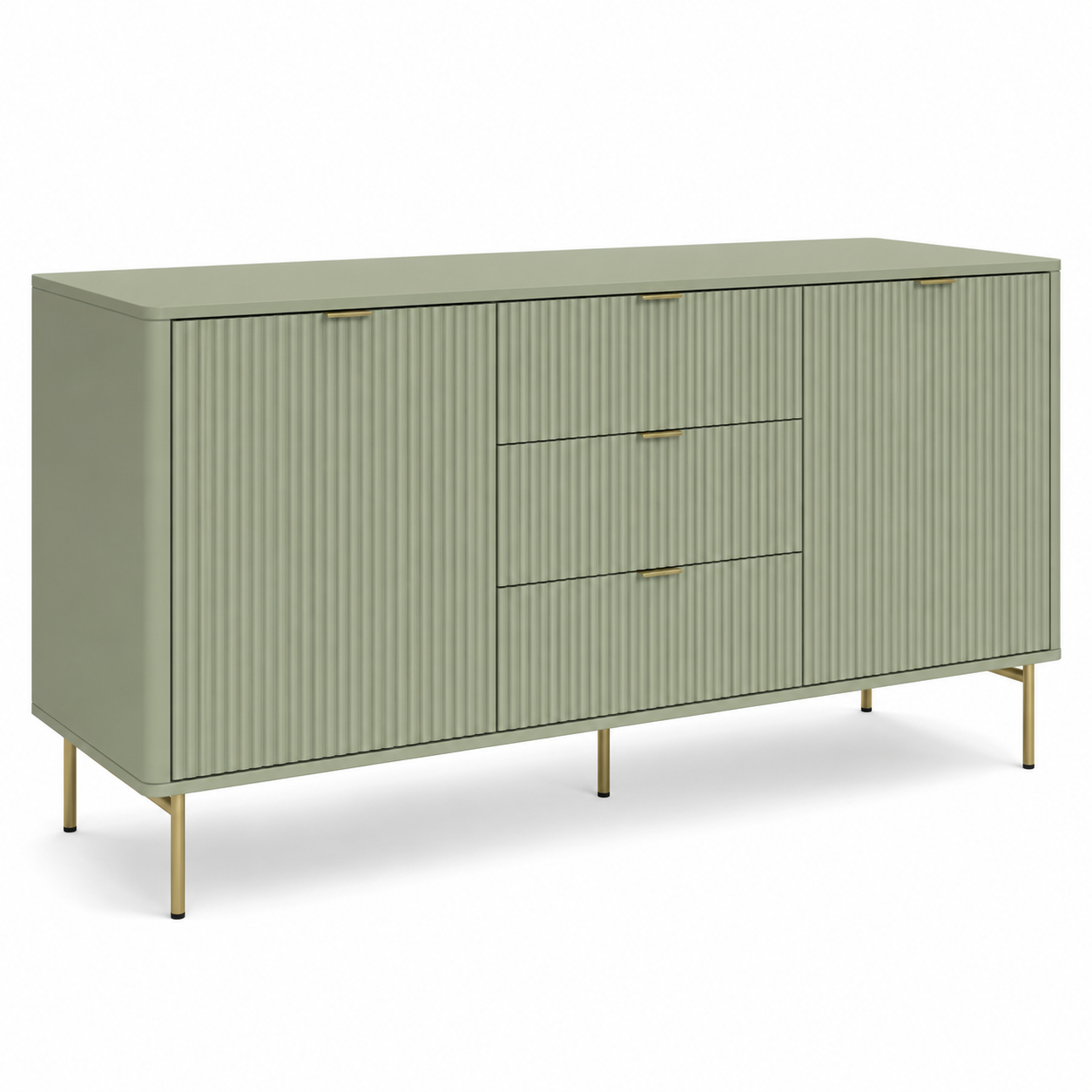 Sideboard Salbeigrün 140x40x80 cm mit Rillenstruktur und Metallfüßen