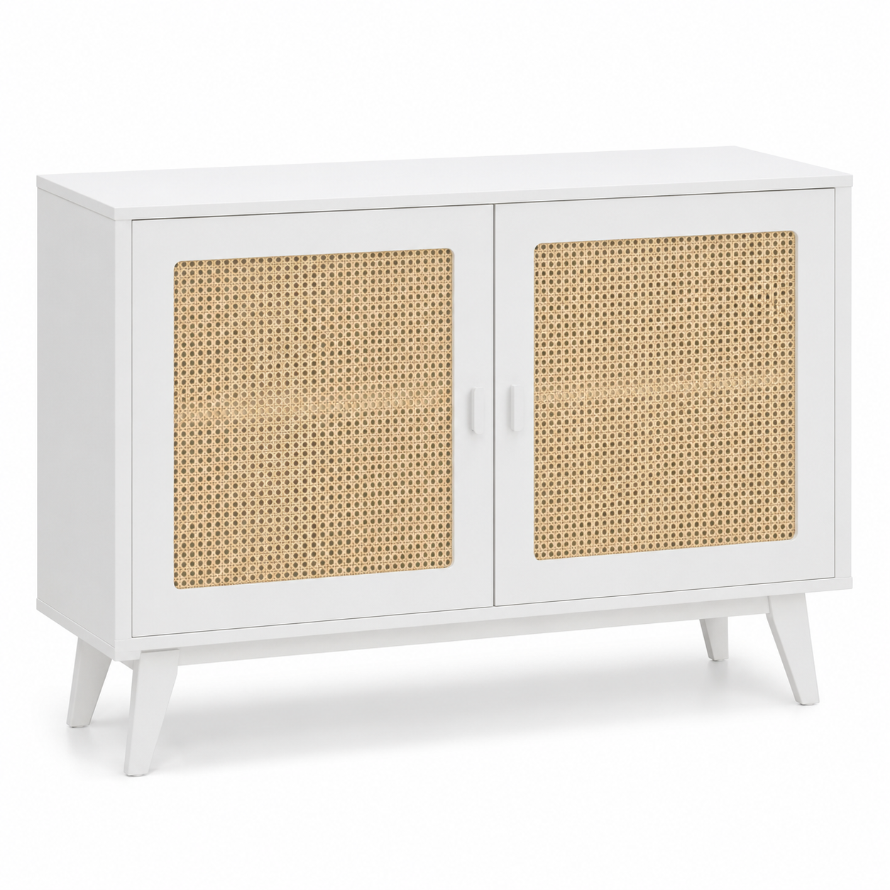 Sideboard Weiß Matt 120x38x82 cm mit Wiener Geflecht Optik