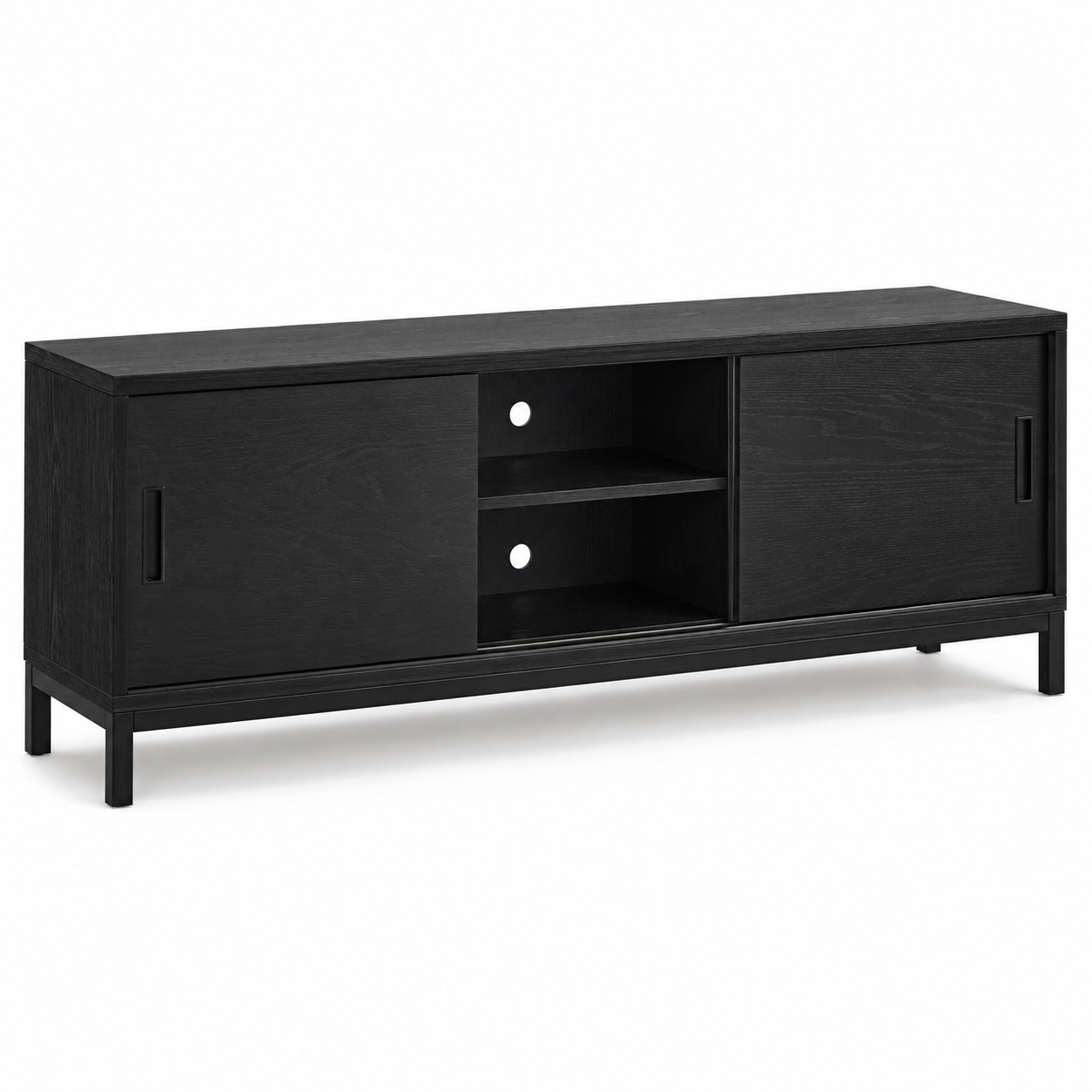 Sideboard Eiche Schwarz 180x43x78 cm mit Schiebetüren und Kabeldurchlass