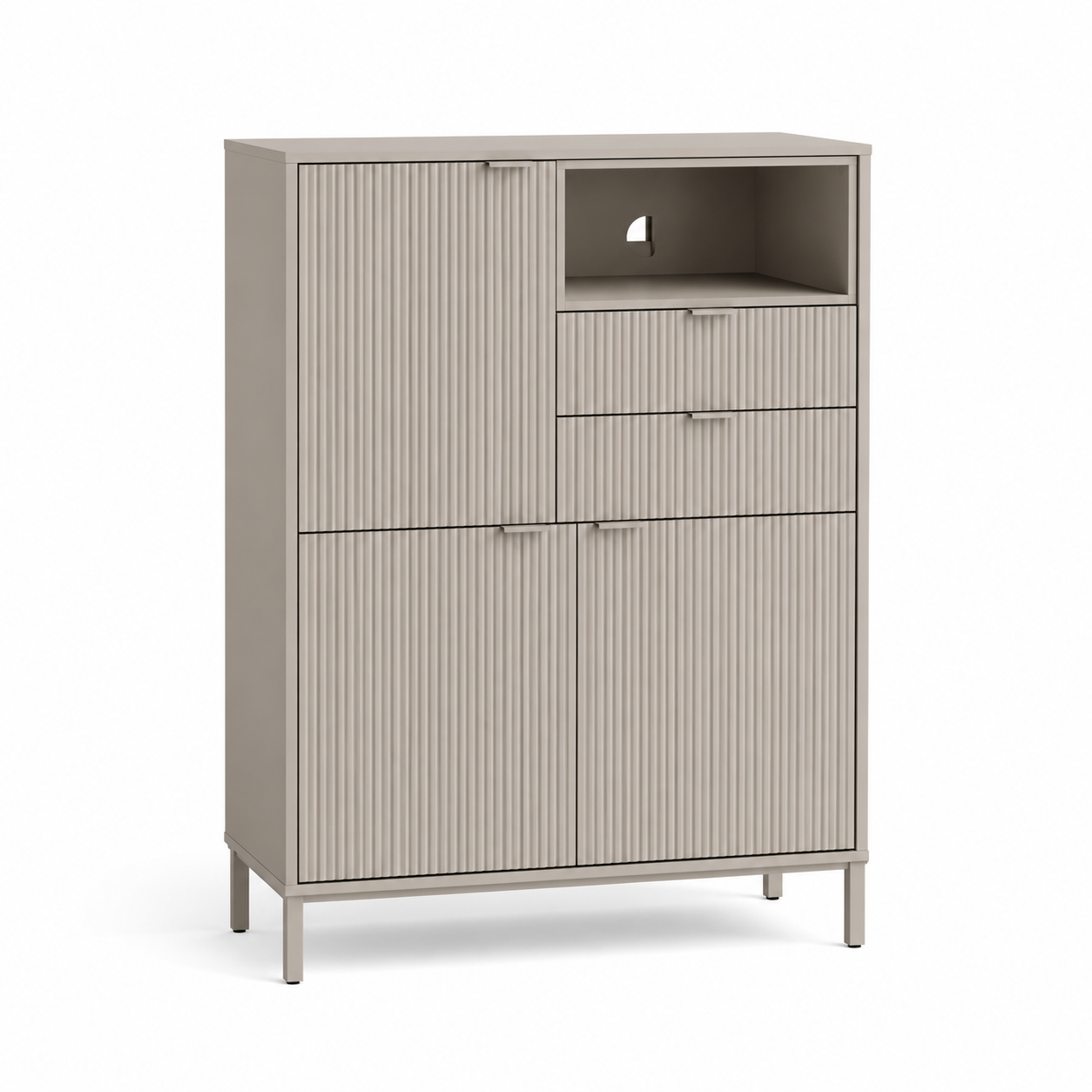 Highboard Kaschmir Matt 100x40x135 cm mit Rillenfront und Kabelöffnung