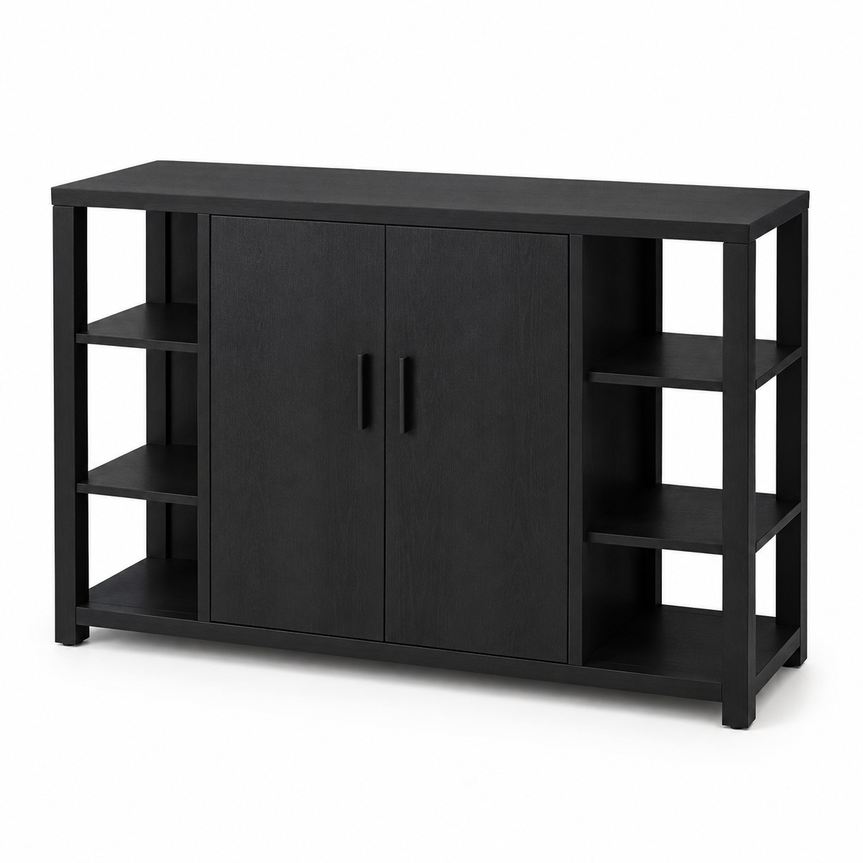 Anrichte Schwarz 120x40x90 cm mit offenen Seitenregalen und Türen