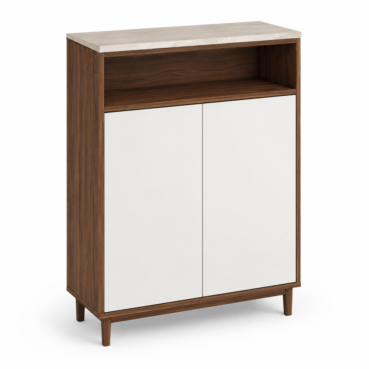 Highboard Nussbaum Weiß 90x38x130 cm mit Keramikoptik Ablage