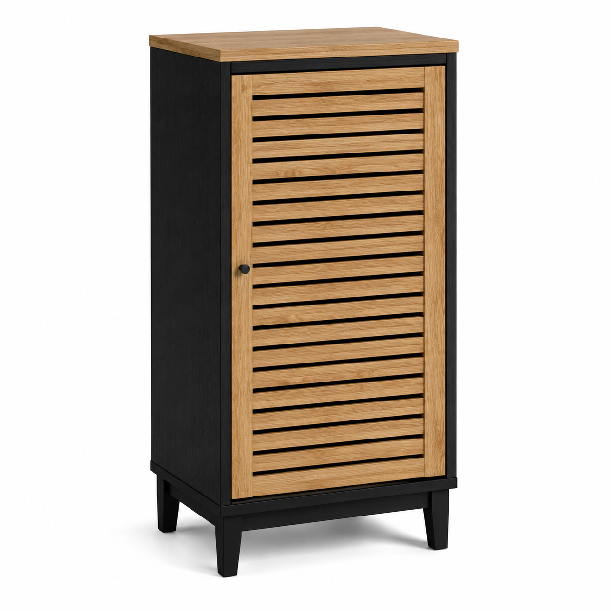 Schmaler Beistellschrank Eiche Schwarz 60x35x120 cm mit Lamellentür