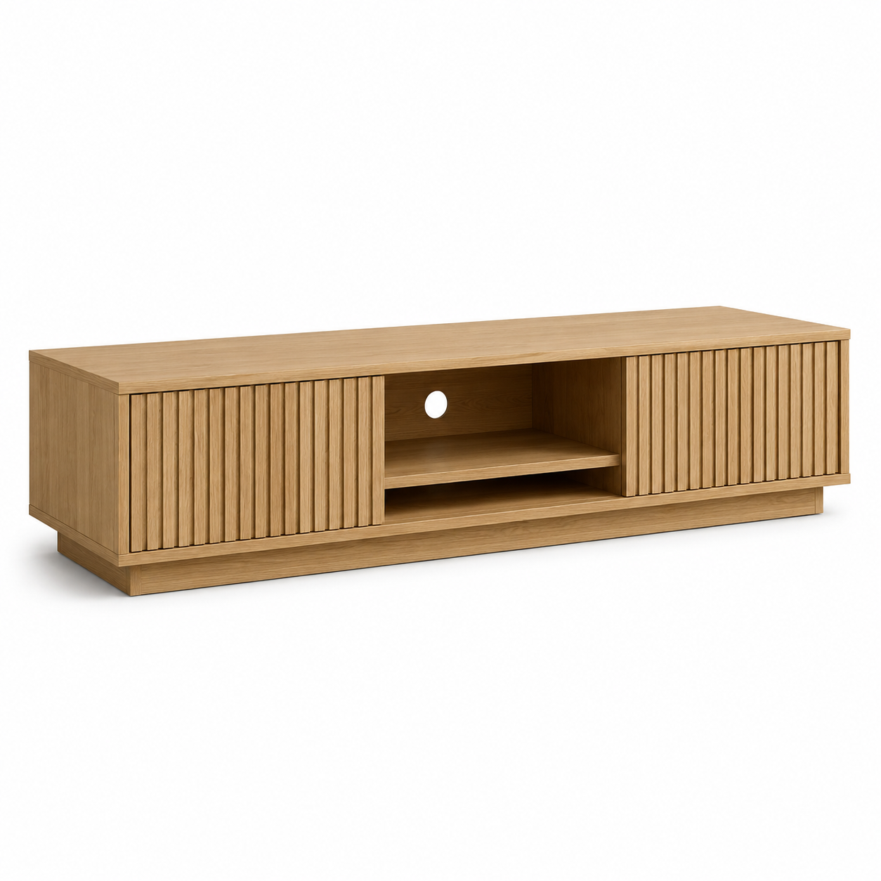 TV Lowboard Eiche Natur 180x40x45 cm mit Lamellenfront und Kabelmanagement