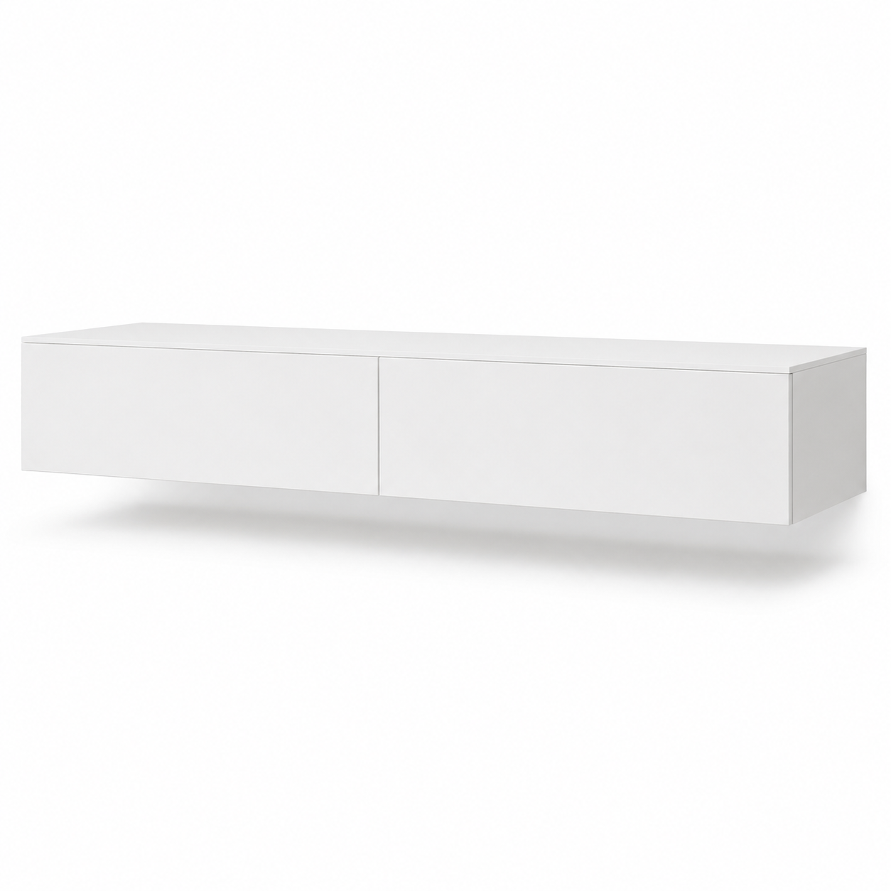 Schwebendes TV Lowboard Weiß Matt 160x35x32 cm mit grifflosen Klappen