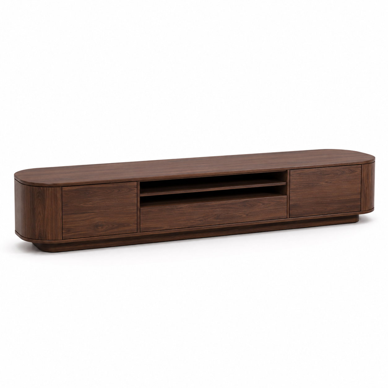 TV Lowboard Nussbaum Dunkel 220x45x48 cm mit gerundeten Seiten