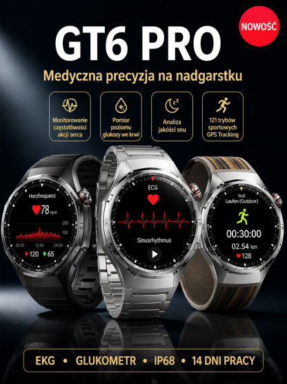 ❤️Zegarek Inteligentny GT6pro z EKG i Glukometrem – Zaawansowana Technologia na Nadgarstku❤️