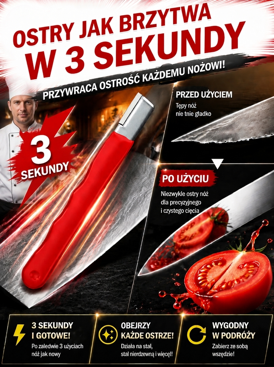 Magiczna Ostrzałka Premium (Niemiecka Stal) | Ekstremalnie Ostre Noże w 3 Sekundy (Tylko 3 Pociągnięcia) | -50% OFF + Płatność przy Odbiorze
