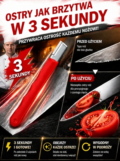 Magiczna Ostrzałka Premium (Niemiecka Stal) | Ekstremalnie Ostre Noże w 3 Sekundy (Tylko 3 Pociągnięcia) | -50% OFF + Płatność przy Odbiorze