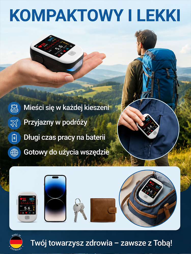 Domowy Monitor Zdrowia dla Seniora 10w1 z Ekranem OLED – Inteligentny Pulsoksymetr do Kontroli Serca (Rabat -50% + Płatność przy Odbiorze)