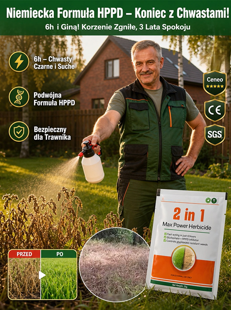 Niemiecki 2w1 Środek Chwastobójczy (6h Niszczy Korzenie, Bezpieczny dla Trawy) | -80% SALE + Płatność przy Odbiorze